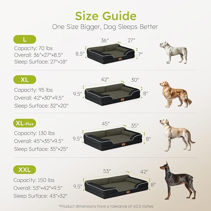 Dog Beds for Large Dogs, Orthopedic Dog Bed with Cooling Gel Memory Foam, Waterproof Large Pet Bed with Removable Washable Cover, 36" Pet Sofa Couch Dutch Velvet with Bone Toy, Black