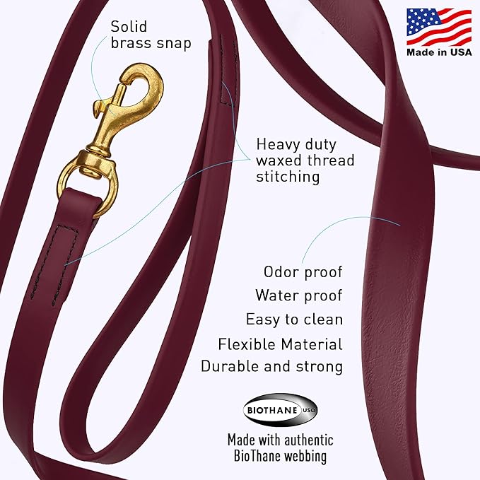 Viper Biothane K9 Working Dog Leash Waterproof Lead for Tracking Training Schutzhund Odor-Proof Long Line with Solid Brass Snap for Puppy Medium and Large Dogs, 15ft Merlot Burgundy