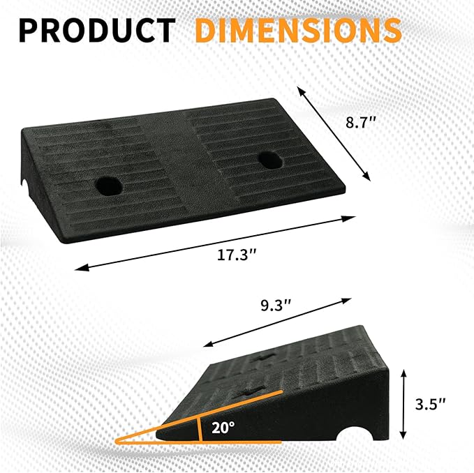 3.5" Rise 2pack Rubber Curb Ramps for Wheelchair Threshold Driveway Doorway Shed, Truck Car Motorcycle Bike Cart Lawn Mowers Angled Step Entry in Ramp, 7000lbs Heavy Duty Powersports Loading Ramp