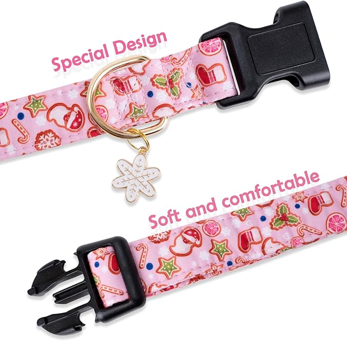 Faygarsle Pink Dog Collar Christmas Design Christmas Theme Pattern for Small Medium Large Dogs Collar Cute Stylish Girl Boy Christmas Dog Collar XS