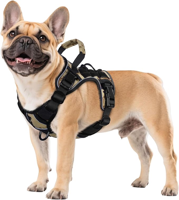 WINGOIN Tactical Dog Harness for Small Dogs, Heavy Duty No Pull Harness with Handle, Adjustable Reflective Military K9 Service Pet Vest for French Bulldog, Pug, Walking, Hunting, Camo (S)