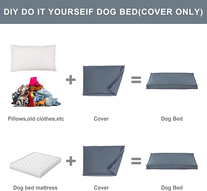 Dog Bed Covers Replacement Washable, Waterproof Dog Bed Cover with Zipper, 36Lx27Wx3H inch Durable Oxford Pet Bed Cover for Outdoor/Indoor Use, Cover Only, Blue-Gray