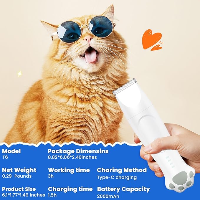 Dog Clippers for Grooming - 4-in-1 Dog Clippers Grooming Kit with Low Noise & IPX7 Waterproof Design Includes Comb Paw Trimmer Nail Grinder - Rechargeable & Cordless Dog paw Trimmer（White）