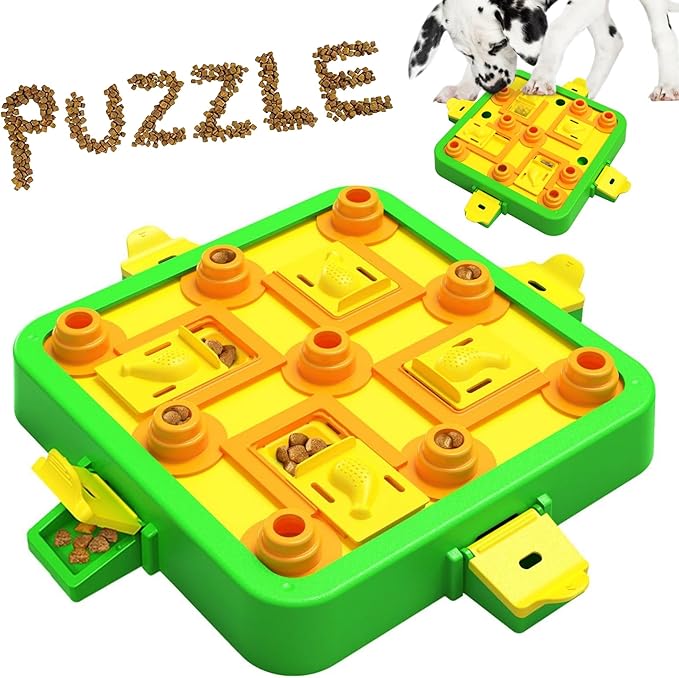 Dog Puzzle Toy Mental Stimulation - Level 3 in 1 Dogs Food Feeder Puzzle, Dog Treat Puzzle Feeder (Advanced-Green Board)