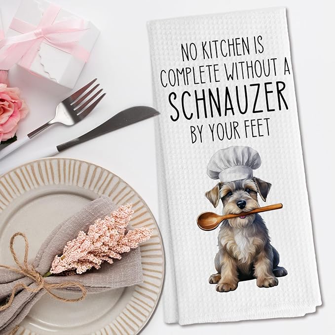 Funny Schnauzer Dog Kitchen Towels, Schnauzer Gifts for Women Men Dish Tea Towels for Kitchen Decor, Dog Lover Mom Gifts Decorative Hand Towels, 16x24 Inch
