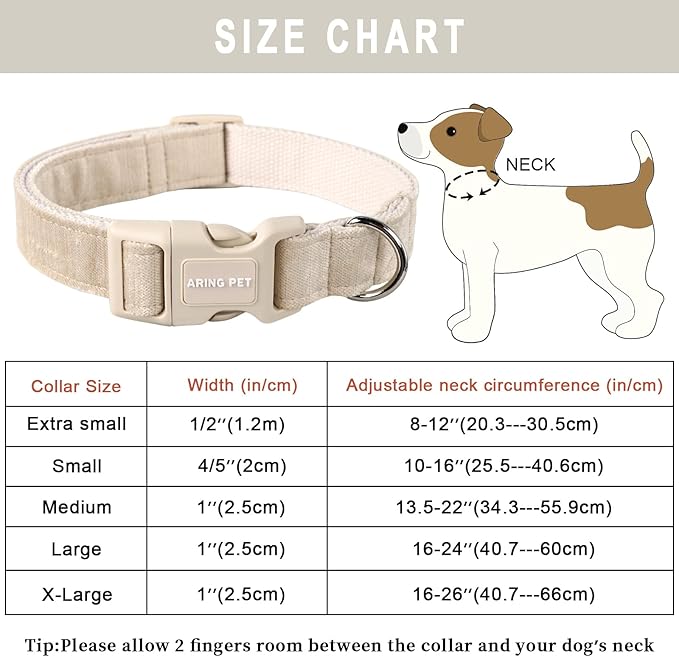 ARING PET Cotton Dog Collar-Soft Dog Collar for Small Dogs, Lightweight Comfortable Pet Collars with Quick Release Buckle for Small Medium Large Dog