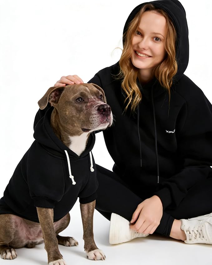 XPUDAC Matching Hoodie for Dogs and Humans Fleece Sweatshirt Soft Warm Pet Hoodie Sweater for Large Small Medium Dog and Owner Matching Clothes Cold Weather, Black, 5X-Large