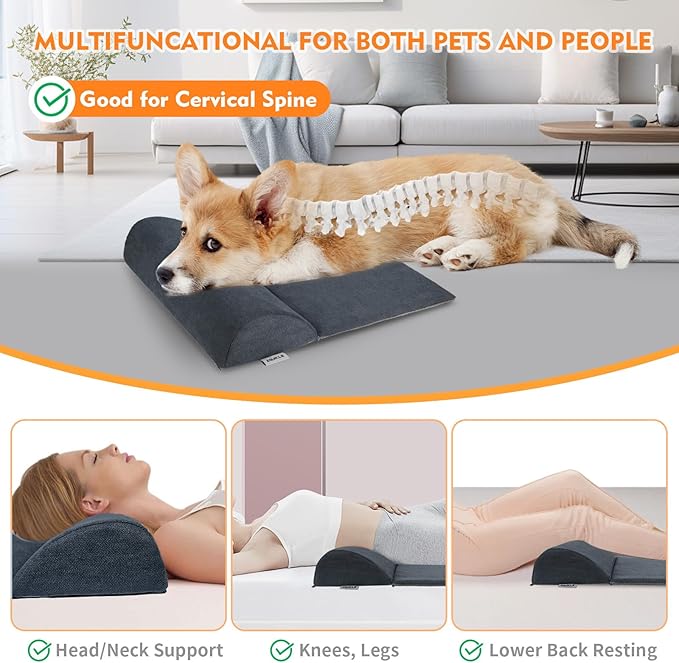 Dog Bolster Pillow with High Resilience Foam, Headrest for Medium Small Dogs, Benefit for Cervical Vertebra and Neck, Easy to Carry, Machine Washable Cover竊낰asy to Clean(Medium)