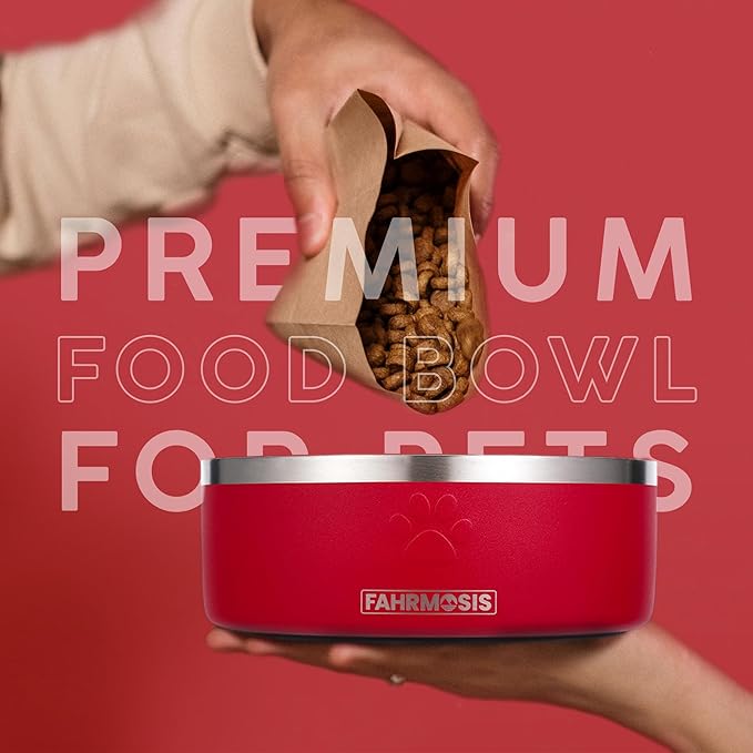 64 OZ Dog Bowl with Slow Feeder Insert Stainless Steel Pet Water Bowl for Medium & Large Breed Non Slip Rubber Base & Plastic Puzzle Feeder - Red