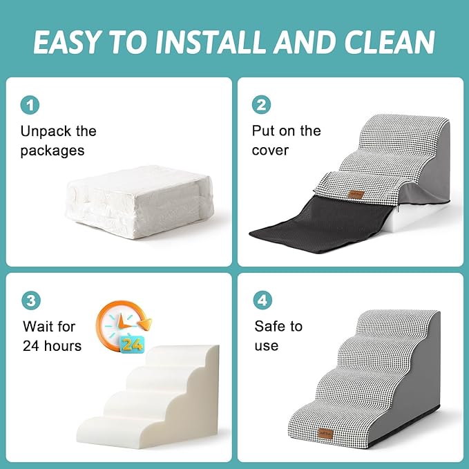 Dog Stairs for Small Dogs 15.7" H, Curved Dog Step for Puppy, Older Cat, Medium Pet Ramp for Sofa, Couch or Chair, Ladder with High Density Foam, 3 Step, 15.7x22.4x15.7 inch, White Black
