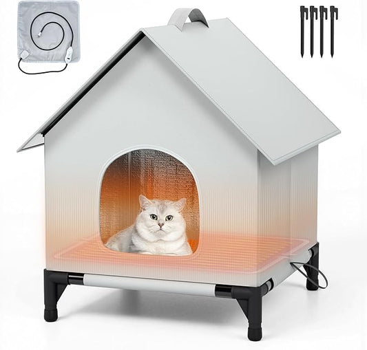 Heated Cat House with Heating Pad for Outside&Indoor,Insulated and Weatherproof,Selfwarming Cat Shelter,Large Cave Bed for Garden(22 x 22 x 26 inch,XL,Heating pad)