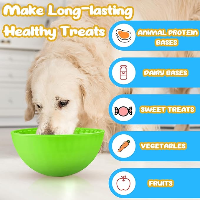 Patelai 2 Pcs Dog Enrichment Lick Bowls Silicone Freeze Bowls Interactive Cat Licking Mats Slow Feeders for Pet Oral Health Boredom Anxiety Relief, Wobble or Stay Put(Green, Blue,Bone)