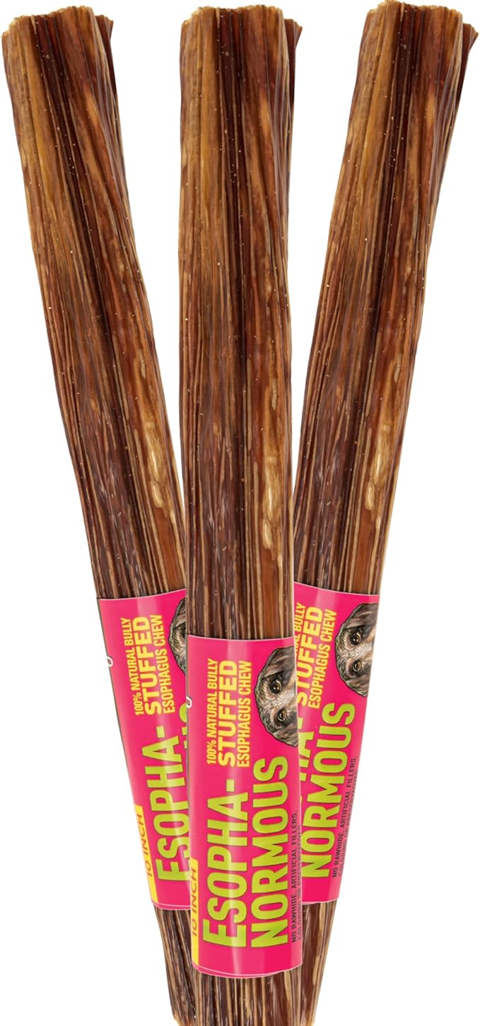 etta says! Esophonormous Esophagus Stuffed Bully Sticks for Dogs - Made in The USA with All Natural, Limited Ingredients - High Protein Dog Chew - 10", 3 Packs
