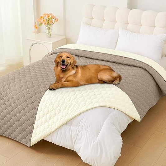 Smiry Waterproof Dog Bed Cover Blanket, Soft Reversible Pet Blanket, Washable Leakproof Cats Dogs Couch Cover for Sofa, Couch, Furniture, Plaid (82x102 Inch, Taupe/Beige)