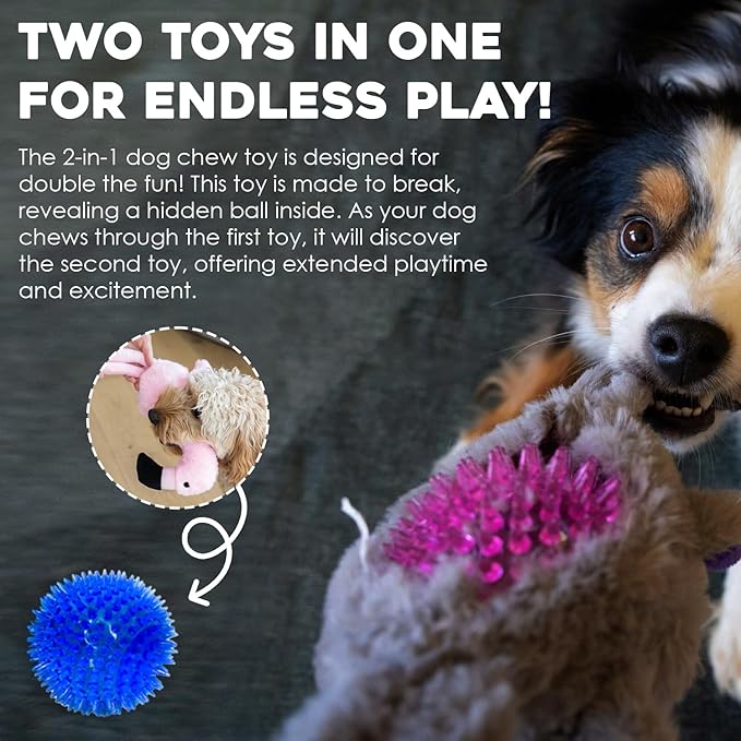 Flourish Pets 2 in 1 Halloween Multi-Layer Chew Toy for Active Dogs | Non-Toxic BPA Free Double Stitched Soft Fabric Exterior Dog Toys | Long-Lasting Dog Plush Toys –Werewolf 3.5"