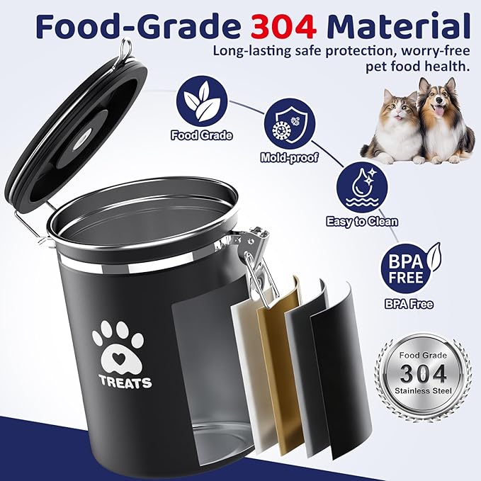 Dog Treat Container Airtight- 7.2"x4.7" Large Stainless Steel Cat Treat Jar for Kitchen Counter with Scoop, Pet Storage for Fresh Dog Cookie