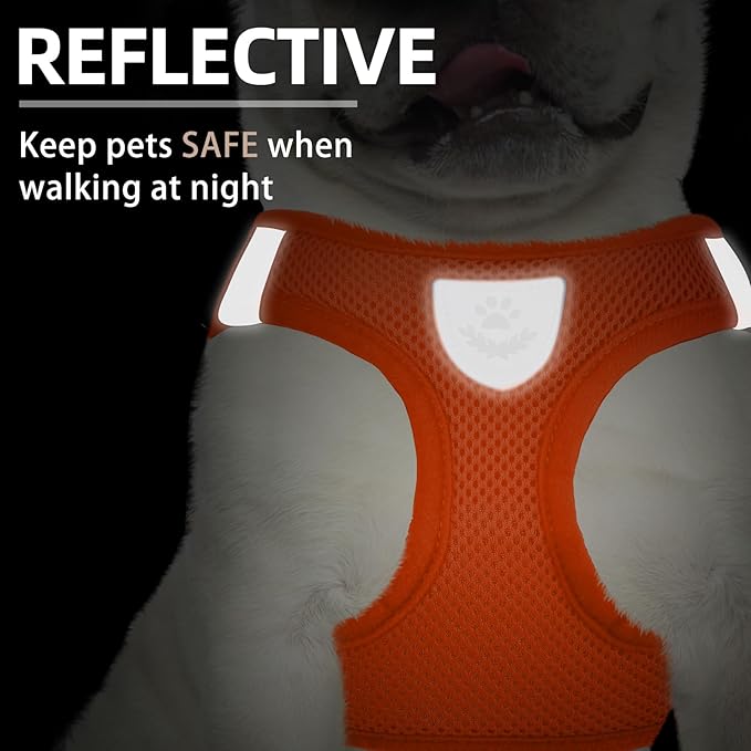 PUPTECK Adjustable Dog Harness Collar and Leash Set Step in No Pull Pet Harness for Small Medium Dogs Puppy and Cats Outdoor Walking Running, Soft Mesh Padded Reflective Vest Harnesses