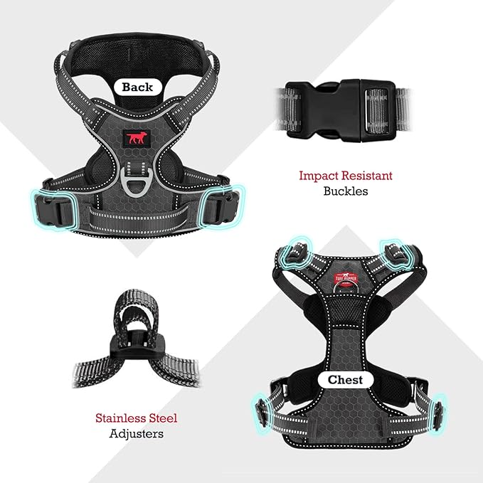 Tuff Pupper No Pull Easy Walk Dog Harness | Heavy Duty Pet Vest | Front & Back Leash Clips | Strong Safety Handle | Reflective Anti Pull Vest | Comfortable Padded Escape Proof Harness (X-Large, Black)