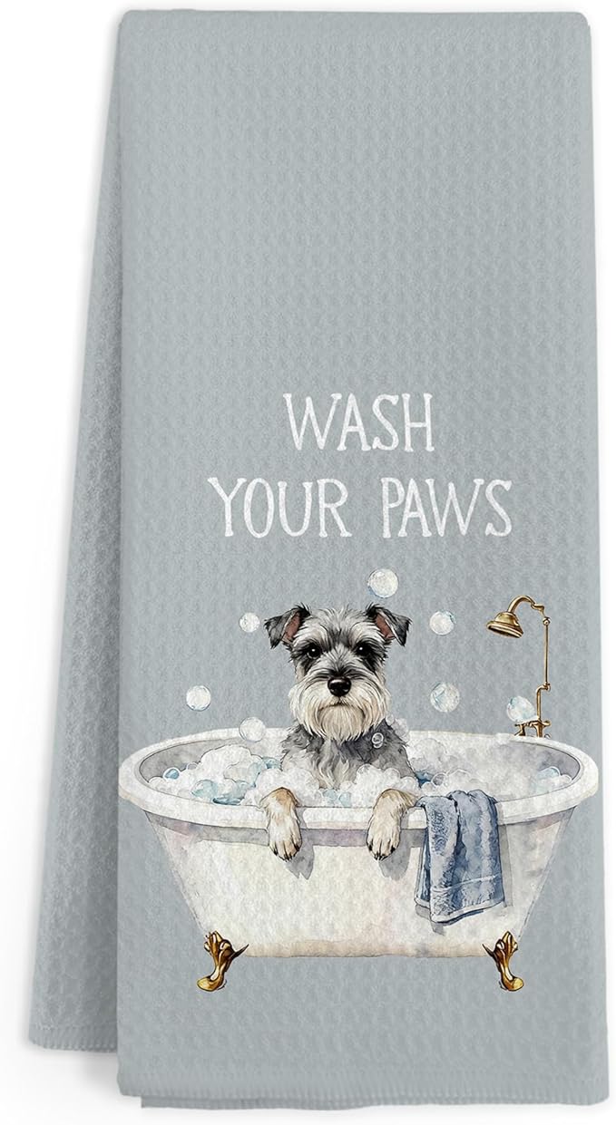 Funny Mini Schnauzer Dog Hand Towels for Bathroom, Miniature Schnauzer Gifts for Women Men, Puppy Dog Lover Gifts Hand Towels, Wash Your Paws Dish Tea Towel for Kitchen Bathroom Decor, 16x24in