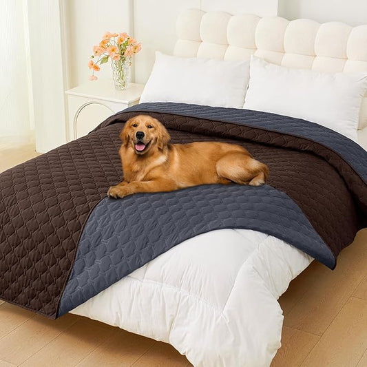 Smiry Waterproof Dog Bed Cover Blanket, Soft Reversible Pet Blanket, Washable Leakproof Cats Dogs Couch Cover for Sofa, Couch, Furniture, Plaid (82x102 Inch, Chocolate/Dark Grey)