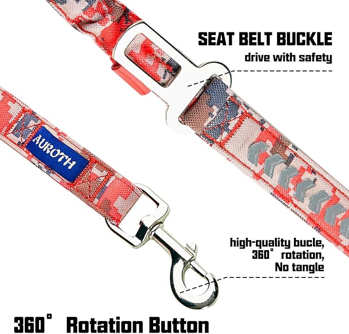 AUROTH Heavy Duty Dog Leash - Bungee, No Pull for Shock Absorption, Red Camo, 6FT, 2 Padded Handles