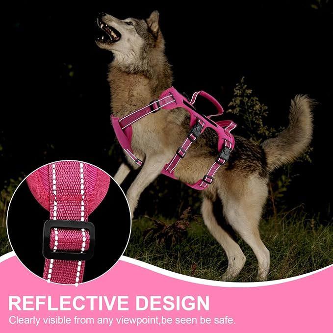 Escape Proof Dog Harness for Large Medium Sized Dogs Six Point Adjustable, Service Dog Vest Harness and Leash Set, No Pull Dogs Harnesses with Handle, XL Dog Harnesses for Walking(Pink, L)