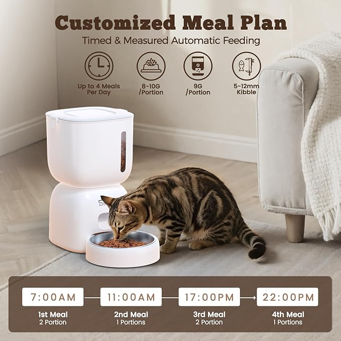 Automatic Cat Feeder and Water Dispenser FW1, 3L Cat Food Dispenser with Locking Lid, Two-in-One Set Timed Dog Feeder for Cats and Puppies, Pet Feeder with Portion Control, 4 Daily Meals