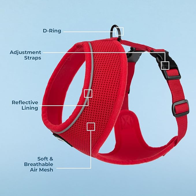 Voyager Aerolite Over The Head Dog Harness, No Pull Breathable Air Mesh Vest, Quick Dry with Reflective Stitching, Adjustable Escape Resistant Harness for Small Medium Large Dogs - Red, Large