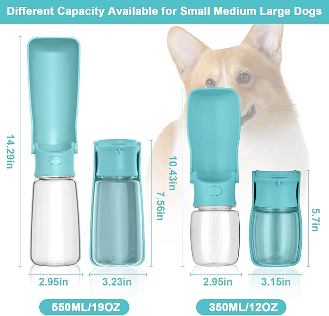 Portable Dog Water Bottle - Foldable Dog Water Dispenser | Leak Proof & Food Grade Plastic Travel | Pet Water Bottle for Cat Outdoor Walking Hiking Travel（US） (Blue, 19oz)
