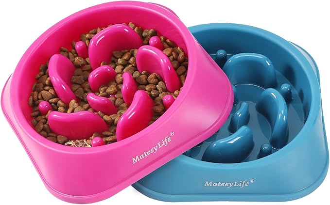 MateeyLife Slow Feeder Dog Bowls 2PCS, Anti-Choking Puzzle Dog Food Bowls, Anti-Slip Interactive Feeding Slow Down Eating, Bloat Stop Maze Dishes for Medium Large Breeds Purple&DarkBlue