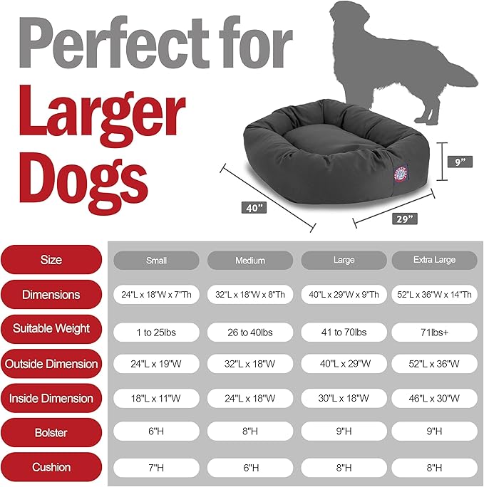 Majestic Pet Dog Bagel Calming Bed, 40x29x9in, Soft Round Pet Bed with Spine Support, Fluffy Donut Dog Bed, Large, Gray
