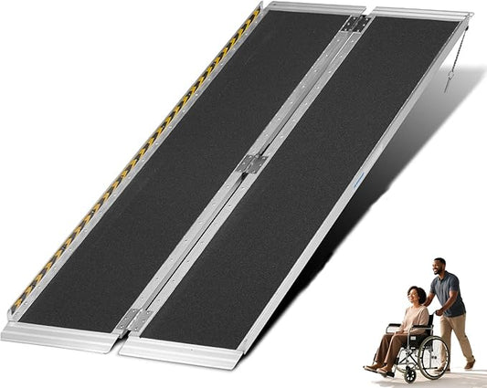 6FT Wheelchair Ramp, Anti-Slip Aluminum Folding Portable Handicap Threshold Entry Ramp for Home, Doorways Steps, Scooter, Stairs, 600LBs Capacity