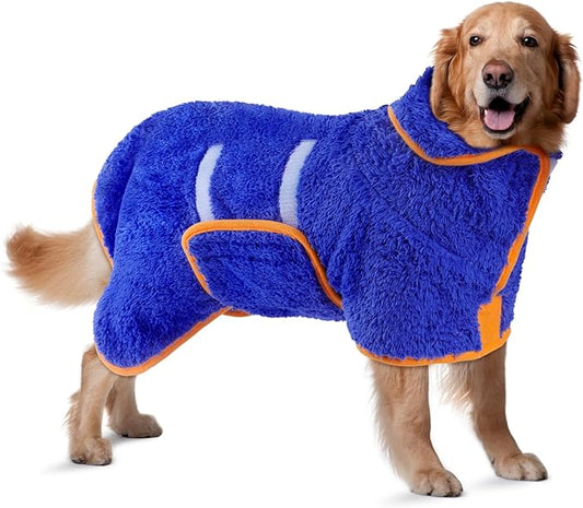 Bienbee Dog Bathrobe, Quick Drying Super Absorbent Dog Robes for After Bath, Warm Keeping Dogs Towel, Dogs Bath Supplies, Dark Blue XL