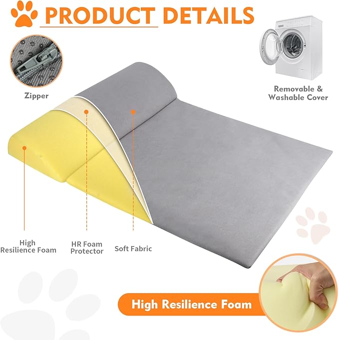 Dog Bolster Pillow for Large Dog, Benefit for Cervical Vertebra and Neck, Headrest with High Resilience Foam, Easy to Carry, Machine Washable Cover竊낰asy to Clean, Light Grey(Large)