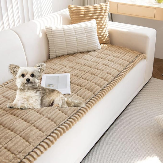 Faux Fur Plush Dog Couch Cover 3D Stripe Fuzzy Sofa Cover Non-Slip Fluffy Dog Bed Cover Pet Blanket Sofa Couch Furniture Protector for Puppy Large Dog Cat (Coffee,28"x28")
