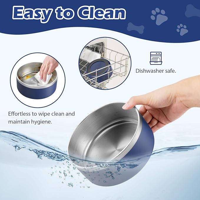 LIANLAI Stainless Steel Dog Bowls, Rust-Resistant Pet Bowls, Non Slip Dog Water Bowl, Versatile Feeding Bowls (Blue，64 oz)