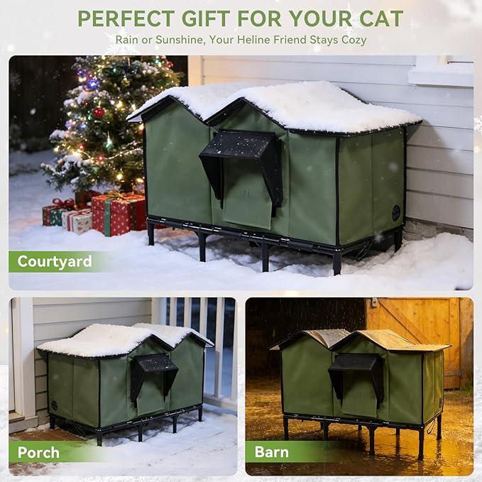 Outdoor Heated Cat House for Outside, Winter Insulated Weatherproof Shelter, 30"x14"x20", Extra Large Elevated with for Multiple Feral Kitties