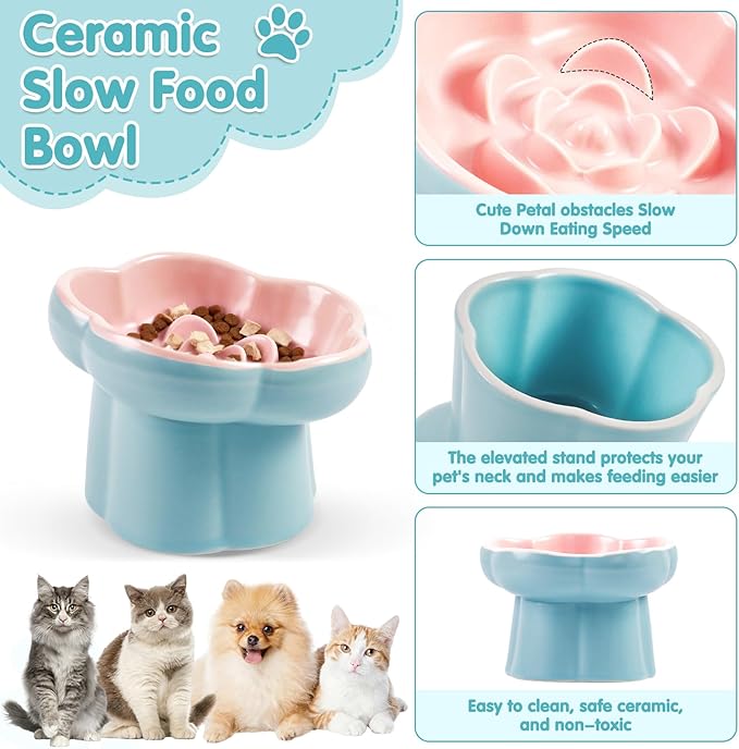 Cat Slow Feeder Bowl Set - 1 Pcs Pastel Series Cat Plate for Dry and Wet Food - Cute Maze Feeder Dish for Healthy Eating- Slow Feeding Bowls Whisker Friendly - Dishwasher Safe(Pink)