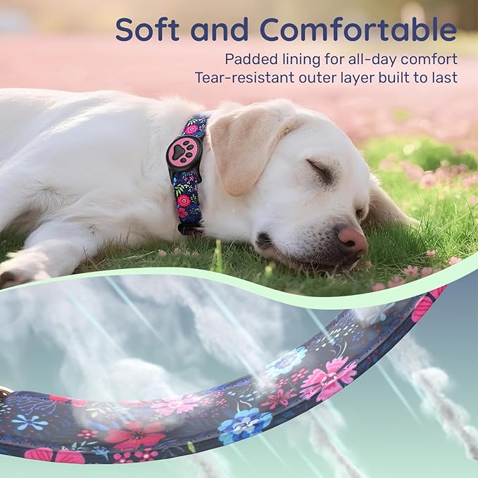 WhoseID Airtag Dog Collar,with Waterproof airtag Holder竊똎riginal Stylish Cute Pattern Design.QR Code ID Buckle竊똂omfortable Soft Cotton for Small Medium Large Dogs