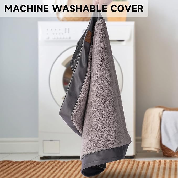 Sunheir Washable Medium Dog Bed Covers Soft Plush Replacement, Waterproof Dog Bed Liner, Pet Bed Cover with Zipper 30x20x3 Inches, Grey, Cover Only