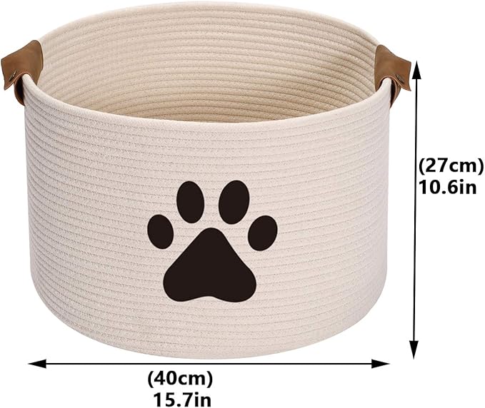 Geyecete Round Dog dog toy basket storage weave Rope Storage Basket Pet/Doy Toy Box Dog Storage Basket-Beige