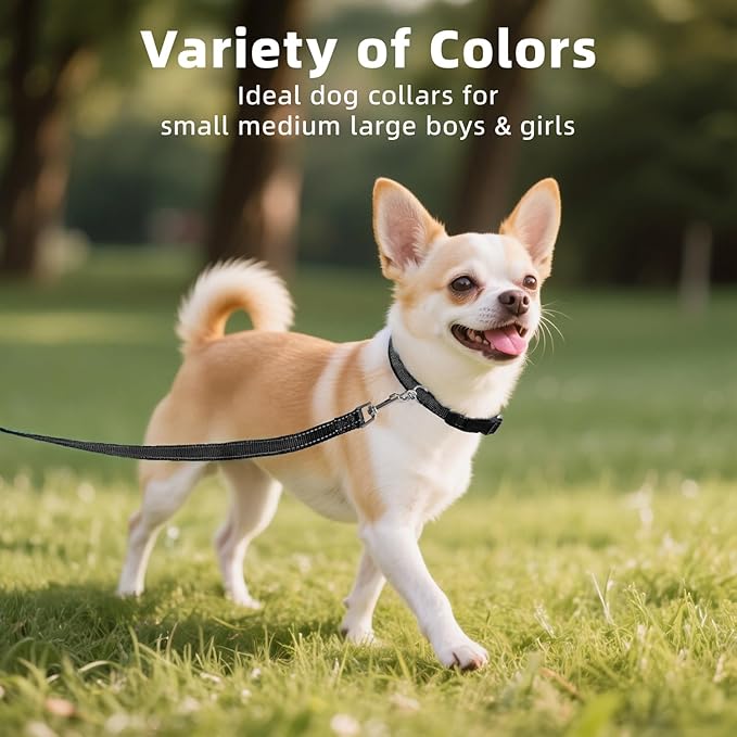 Soft Reflective Dog Collar for Extra Small Dogs, Lightweight Adjustable Puppy Collar with Neoprene Padding, Gentle Nylon for Chihuahua Yorkie,Black,XS