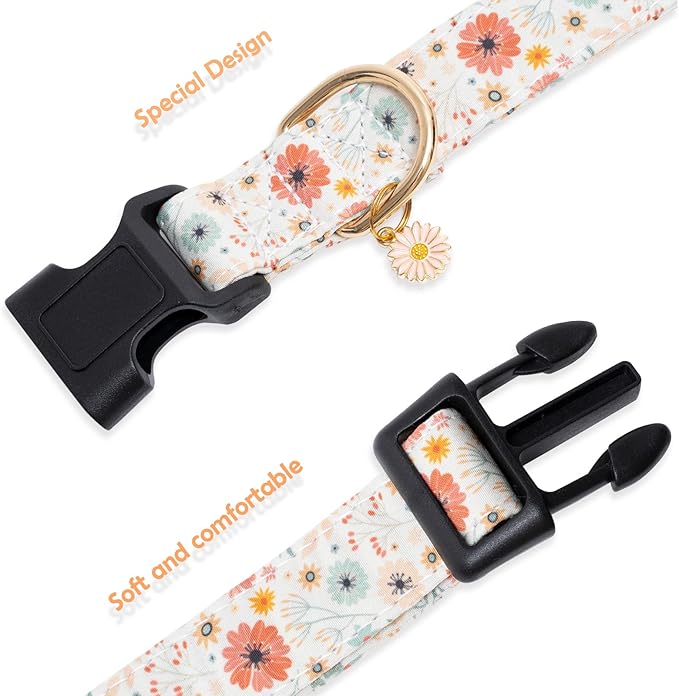 Faygarsle Cotton Designer Dogs Collar Cute Flower Dog Collars for Girl Female Small Medium Large Dogs with Flower Charms L