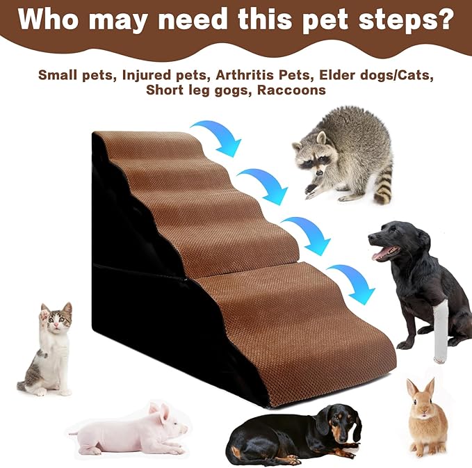 Dog Steps for High Beds 30-32" H - 6-Step Dog Stairs for Small Dogs, 33D Foam Pet Steps for High Bed with Non-Slip Bottom and Washable Cover, Dogs Ramp for Bed Indoor, Brown