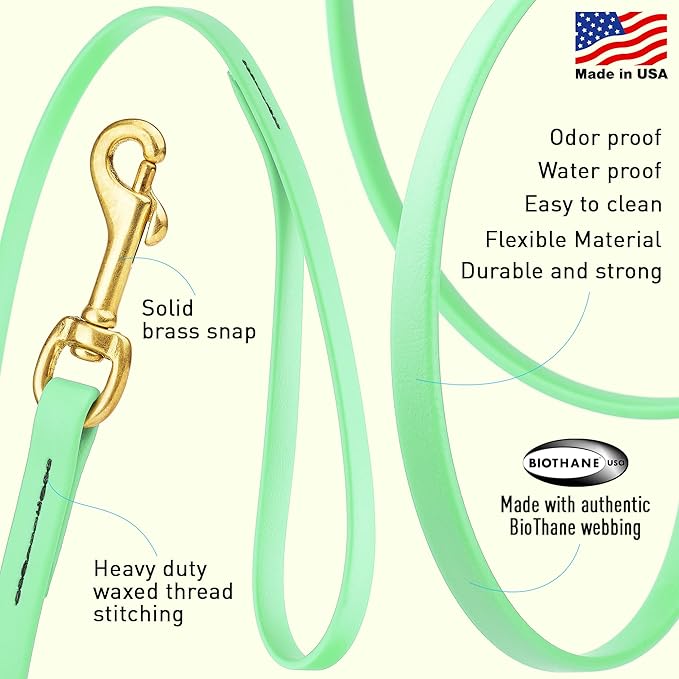 Viper Biothane K9 Working Dog Leash Waterproof Lead for Tracking Training Schutzhund Odor-Proof Long Line with Solid Brass Snap for Puppy Medium and Large Dogs, 10ft Sea Foam Green