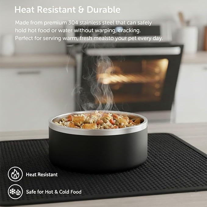 Dog Bowls, Stainless Steel Dog Food and Water Bowl for Small to Large Breed, Anti-Slip, Dishwasher Safer, Rust-Resistant, Easy to Clean, Weighted Durable Metal Bowl (Black, 40 oz)