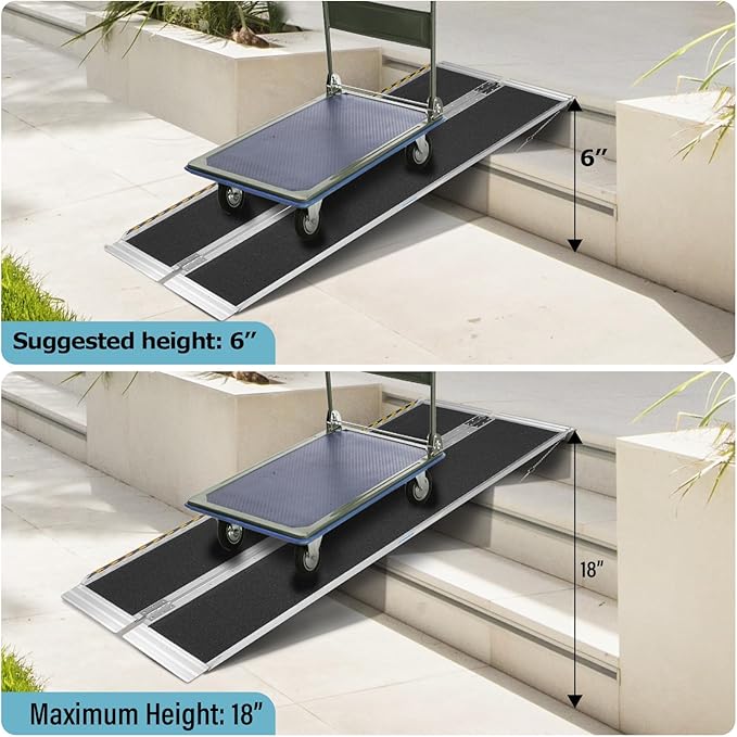 5FT Wheelchair Ramp, Anti-Slip Aluminum Folding Portable Handicap Threshold Entry Ramp for Home, Doorways Steps, Scooter, Stairs, 600LBs Capacity