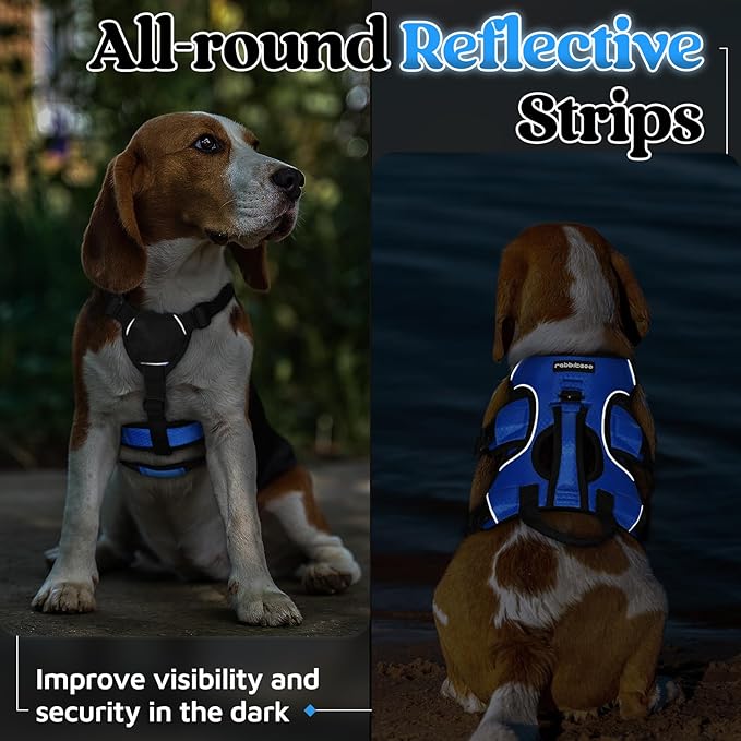 rabbitgoo Escape Proof Dog Harness, Soft Padded Full Body Pet Harness, Reflective Adjustable No Pull Vest with Lift Handle and Leash Clip for Large Dogs Walking Hiking Training, S, Blue
