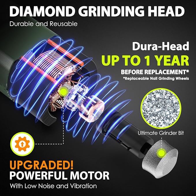 Dog Nail Grinder Upgraded - Professional 3-Speed Super Quiet and Low Vibration Electric Pet Nail Grinder with 4 LED Lights - Painless Paws Grooming & Smoothing for Small to Large Dogs (Green)