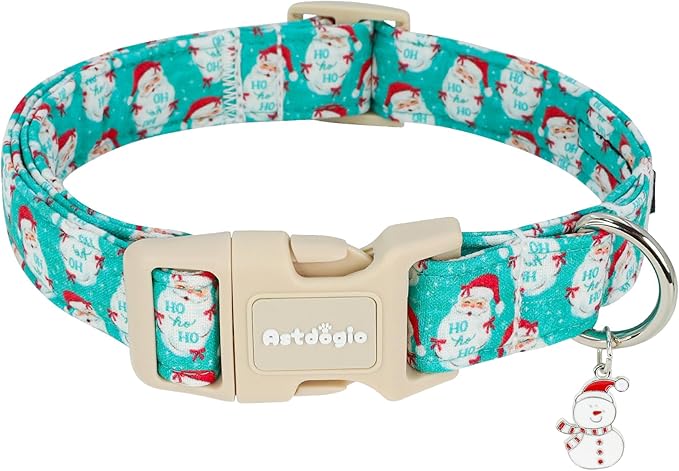 Christmas Dog Collar竊똕oft Cotton Dog Collars for Small Dogs, Dog Christmas Collar with Santa for Small Medium Large Dogs, Adjustable Green Collars Perfect for Girl or Boy Dog Collars-S